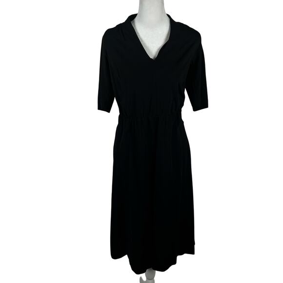 Ann Taylor Black Short Sleeve V Neck Stretch Dress Minimalist Classic Petite 0P - Picture 1 of 5